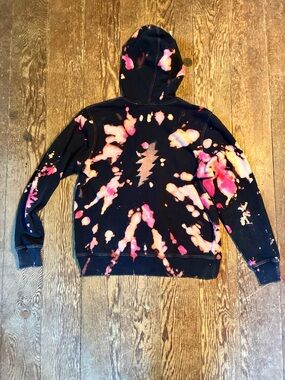 Black Tie-Dye Grateful Dead Lightning bolt 13 pt. Zip up Hoodie